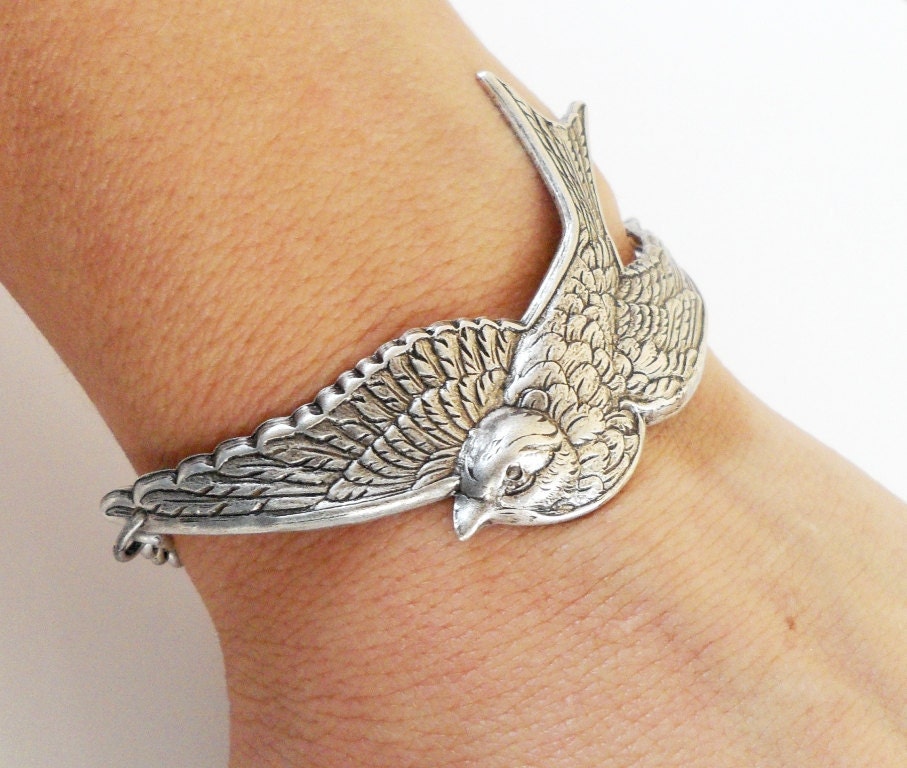 Steampunk Sparrow Bracelet- Bird Bracelet- Antique Silver Ox Finish