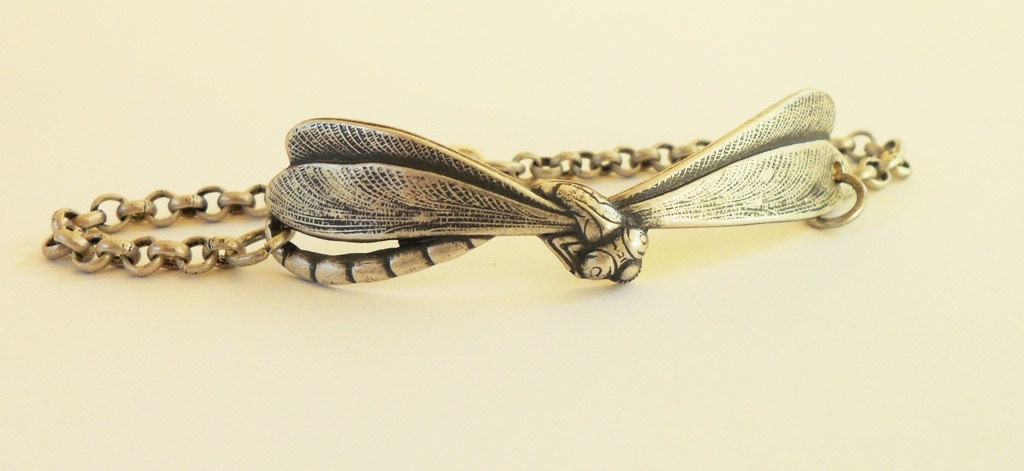 Steampunk Dragonfly Bracelet- Sterling Silver Ox Finish