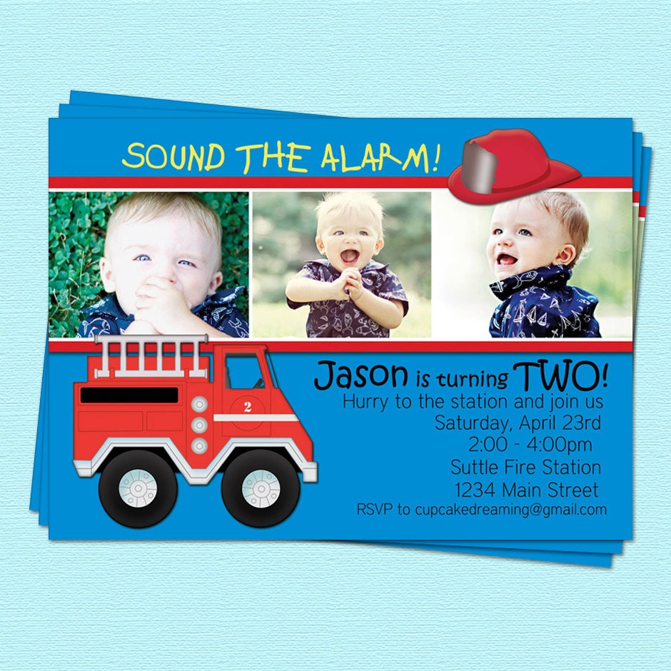 Fire truck Invitations Boy Firetruck 1st Birthday Party