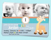 Giraffe Boys Birthday Invitations Orange Blue Printable Digital Party