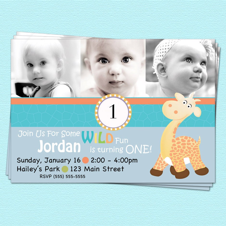 Giraffe Boys Birthday Invitations Orange Blue Printable Digital Party Il_570xn
