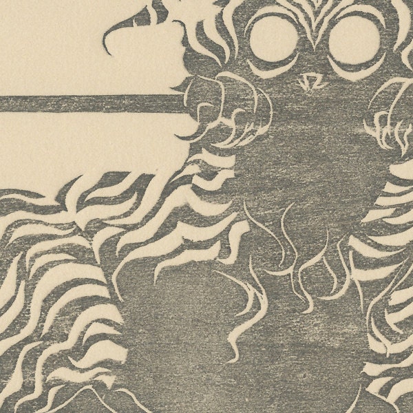 Year of the Tiger: Chinese Zodiac Homage, Woodblock print, Grey on Tan