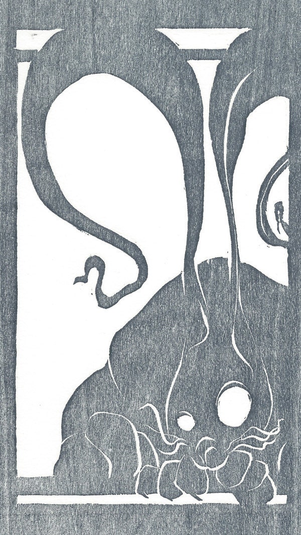 Year of the Rabbit: Chinese Zodiac Homage, Woodblock print, Grey on White
