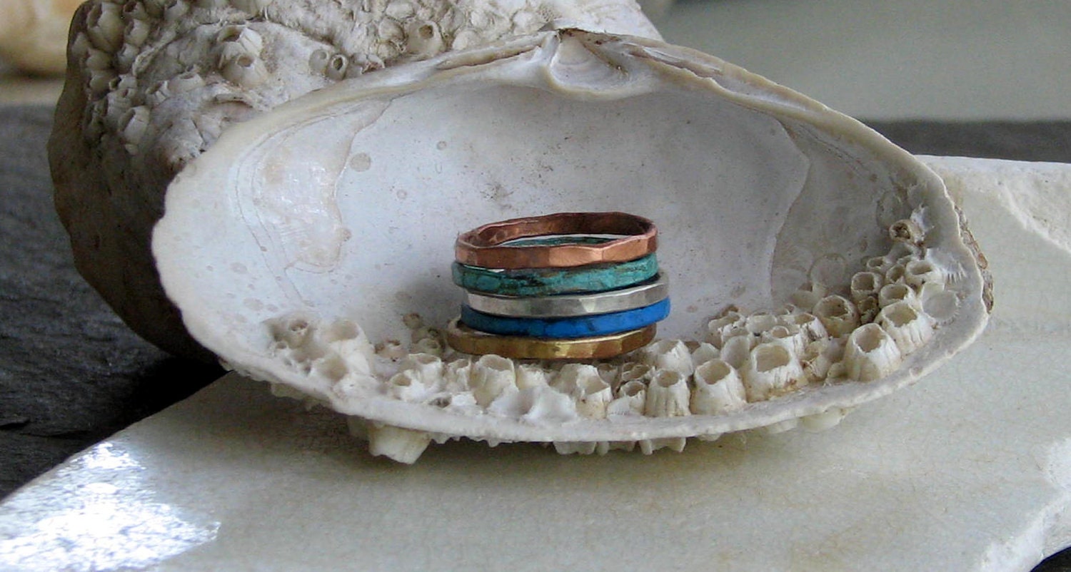 Mix metals and patina stacking ring set of five