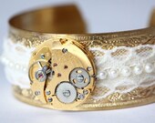 Steampunk Bracelet - Gold Vintage Watch Movement and Lace by CB Designs