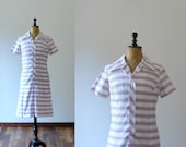 Vintage 1960s blue and pink striped nautical white dress