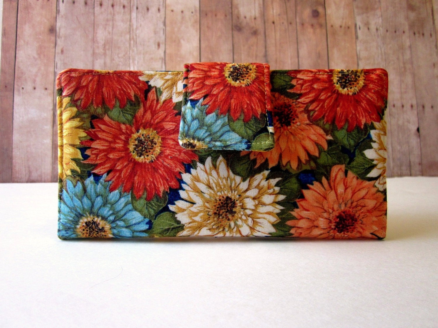 ON SALE Handmade blue wallet tossed mums, chrysanthemum