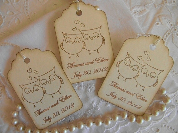 Personalized - Vintage Wedding Wish Tree/Favor Tags -  Owls in Love