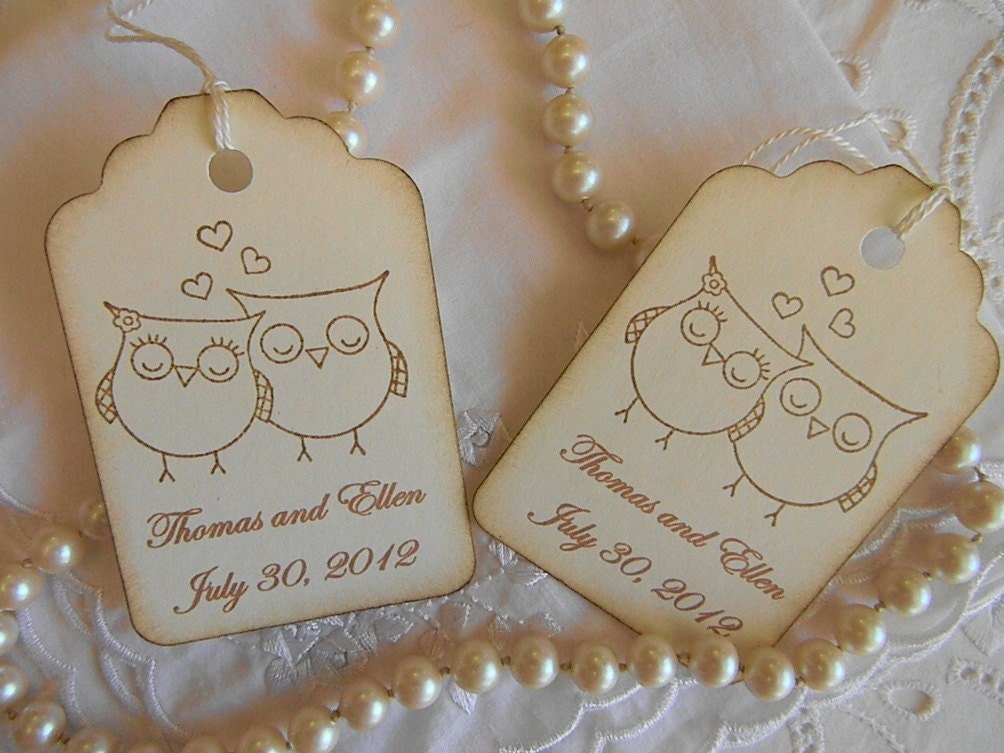 Personalized - Vintage Wedding Wish Tree/Favor Tags -  Owls in Love