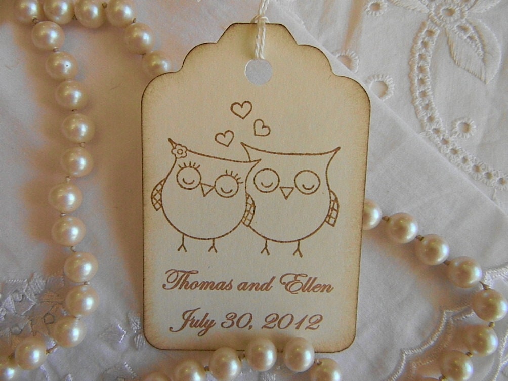 Personalized - Vintage Wedding Wish Tree/Favor Tags -  Owls in Love