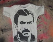 funny baby onesie 80s TV Tom Selleck baby bodysuit hand stenciled & spray painted by Rainbow Alternative on Etsy