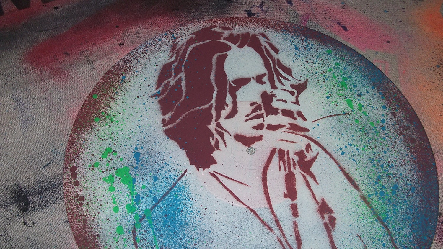 Brandon Boyd of Incubus music pop art stencil & spray paint on vinyl record by Rainbow Alternative on Etsy