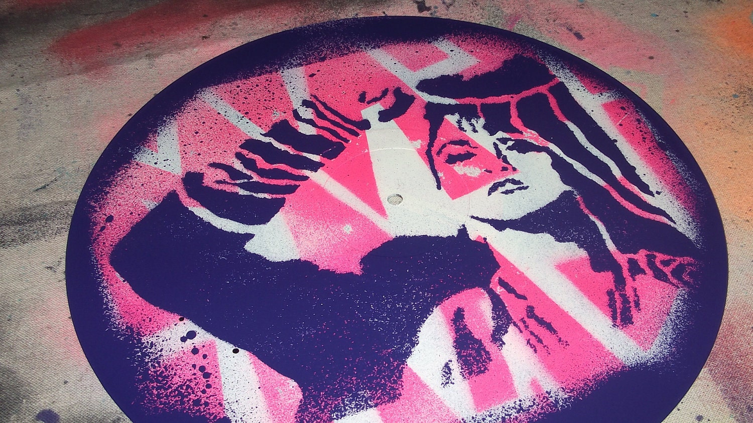 1980s wall art Madonna music pop painting stencil & spray paint on vinyl record by Rainbow Alternative on Etsy