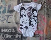 funny baby onesie Pretty in Pink 80s movie hand stenciled and spray painted by Rainbow Alternative on Etsy