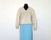 vintage cream knit sweater -- vintage 70s 80s sweater -- cream puff