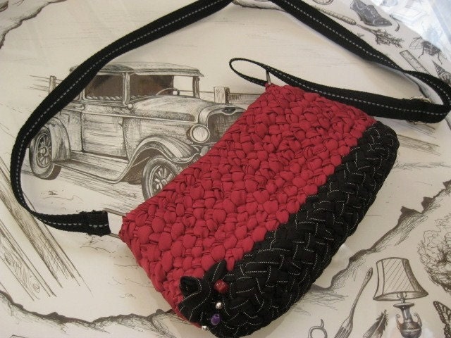 Hand Braided Burgundy Purse from recycled fabric