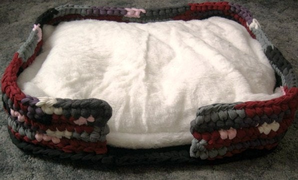 On Sale OOAK Crochet Cat or Dog Bed from upcycled cotton