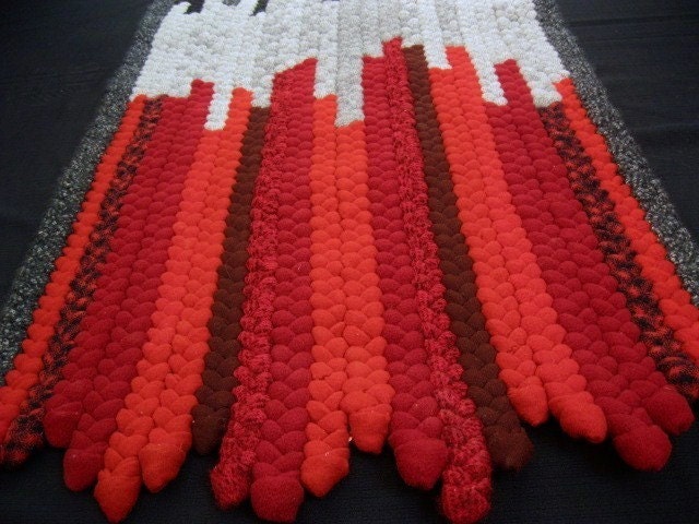 OOAK Red, Black, Gray Rectangle Braided Wool Rug from recycled wool