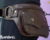 Utility Leather HiP Belt BaG - " LUNAR ECLIPSE " - BROWN // leather belt with pockets.