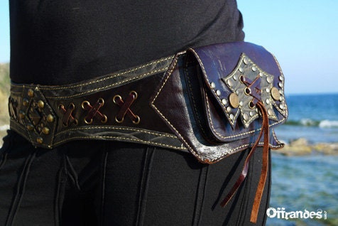 Leather Utility Hip Belt BaG - " HiP-StaR " - BROWN-GREY // leather belt with pockets.