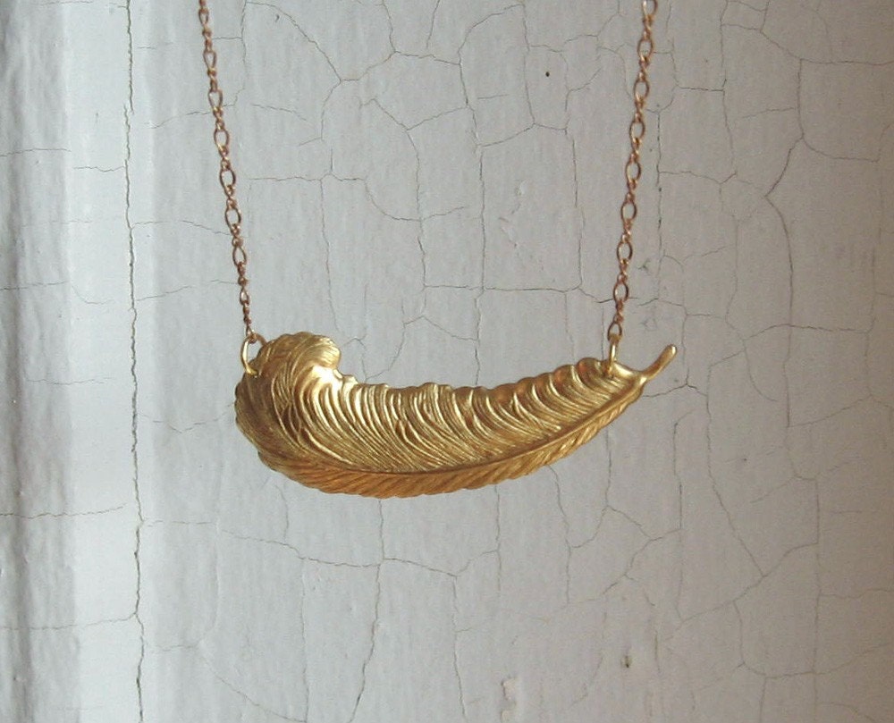 Eos // Brass Feather Necklace - Standard Length