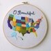 Hand Embroidered Map of USA Wall Hanging in 8" Hoop