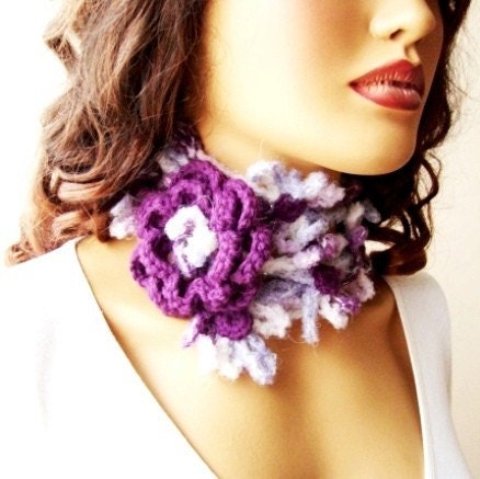 Hand Crochet Purple White Lariat Scarf, Long Scarf, Fall Fashion, Winter Fashion, Holiday Accessories, Spring FashionCowl