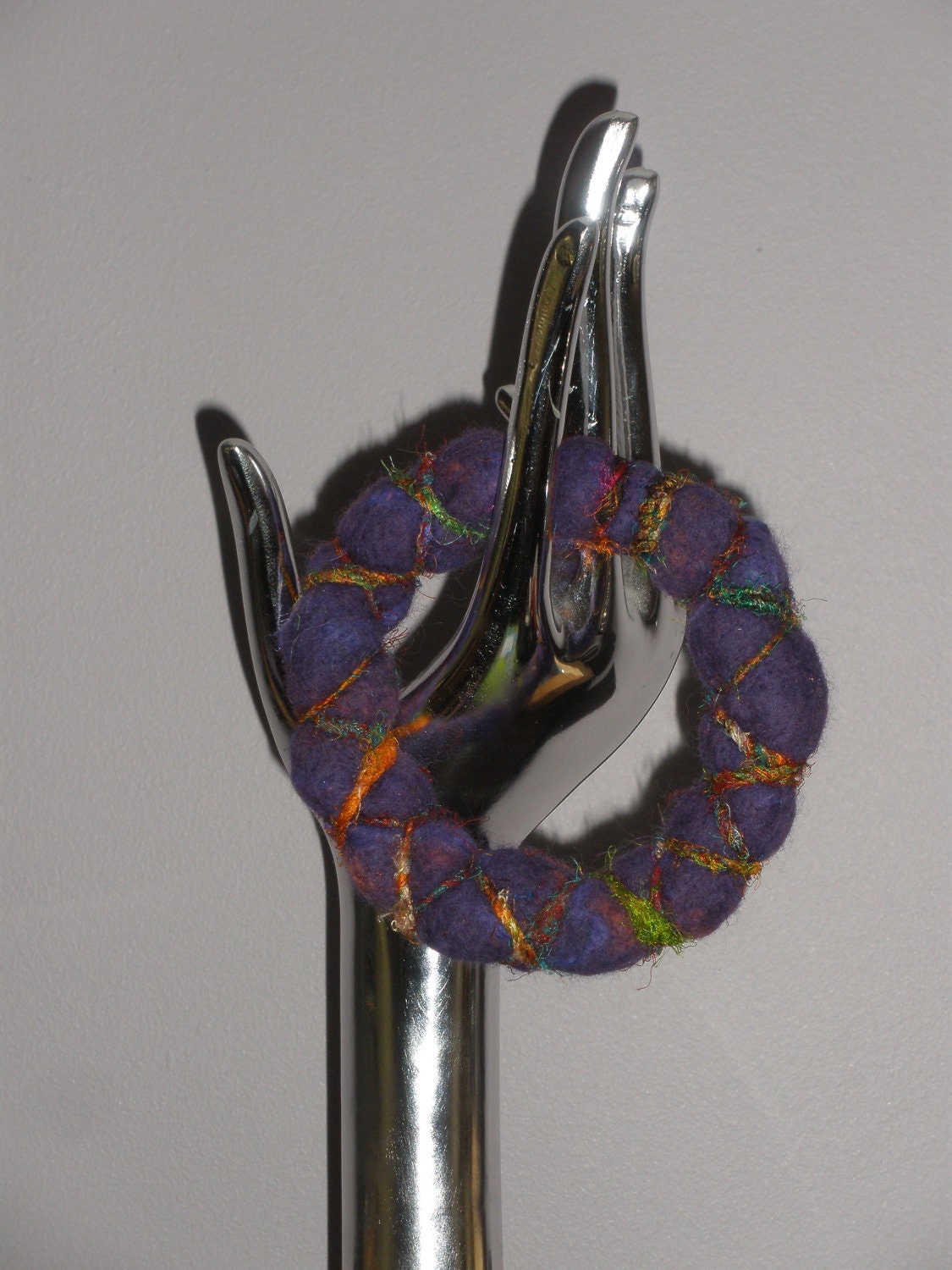 SALE SALE Mother's Day gift for her - Felted wool & silk chunky Bangle bracelet cuff - purple violet