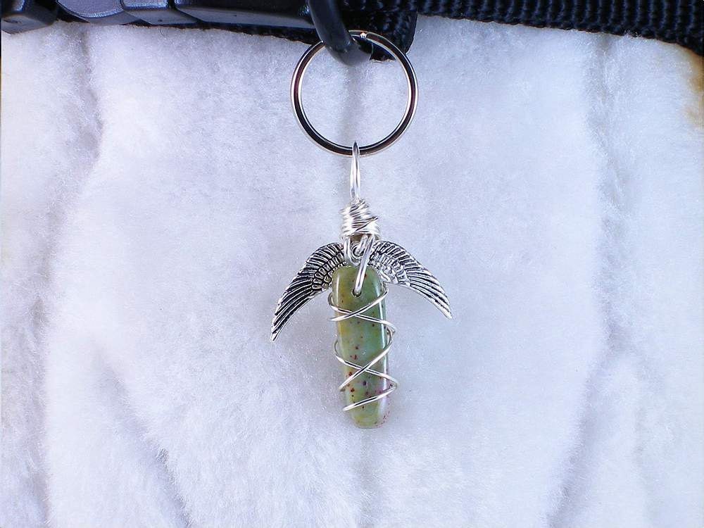 Winged Guardian - Dog collar charm, pendant, hand wrapped wearable art for all pets or people, unisex design