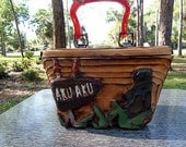 AKU AKU handcarved wooden Box PURSE rockabilly tiki retro vlv