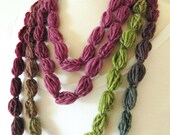 Pompom Scarf Crochet Lariat Necklace Neckwarmer Scarf - Pompom Puff Stitch Lariat - Purple Pink Green Brown