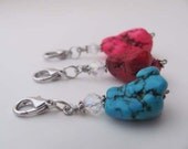 Red, Pink or Blue Turquoise Charms Clip-on for Bookmark Keychain Necklace Bracelet by Kristin Victoria Designs