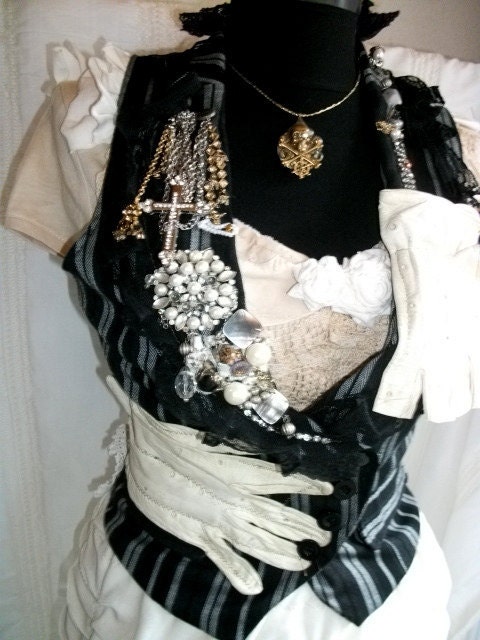 steampunk vest, steampunk, upcycled clothing, upcycled vest, striped vest, shabby chic vest, gothic, victorian, vintage style, size small