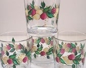 Beverages Glasses hand painted with berries in burgundy soft yellow with gold