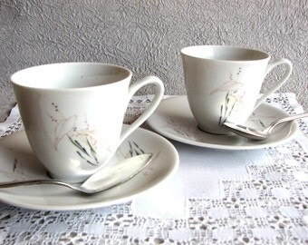 Pair Pre-WWII Hutschenreuther Porcelain Demitasse Cups & Saucers