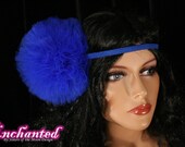Royal Blue Pom pom headband tutu tulle hair bow pompom perfect for children and adults -- Enchanted