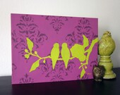Love Birds Painting, Nursery Art, Pink and Lime Green, 16 x 12 inch, Original Acrylic