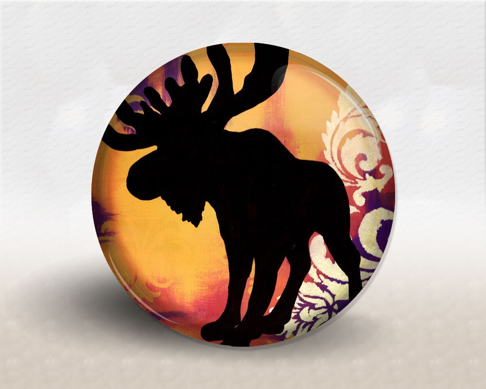 Pocket Mirror, Moose, Holiday, Damask, Red Orange Purple