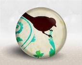 Bird Pocket Mirror, Garden Damask, Party Favor, Teal and Cream