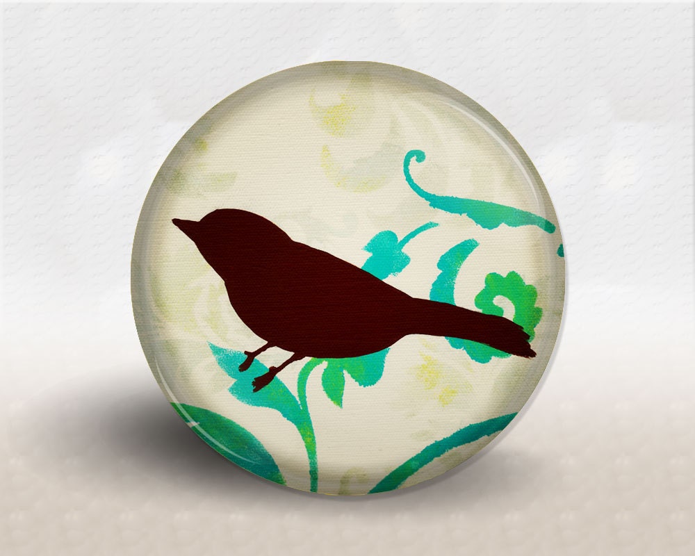 Pocket Mirror, Bird Teal Damask, Party Favor, Bridal Shower