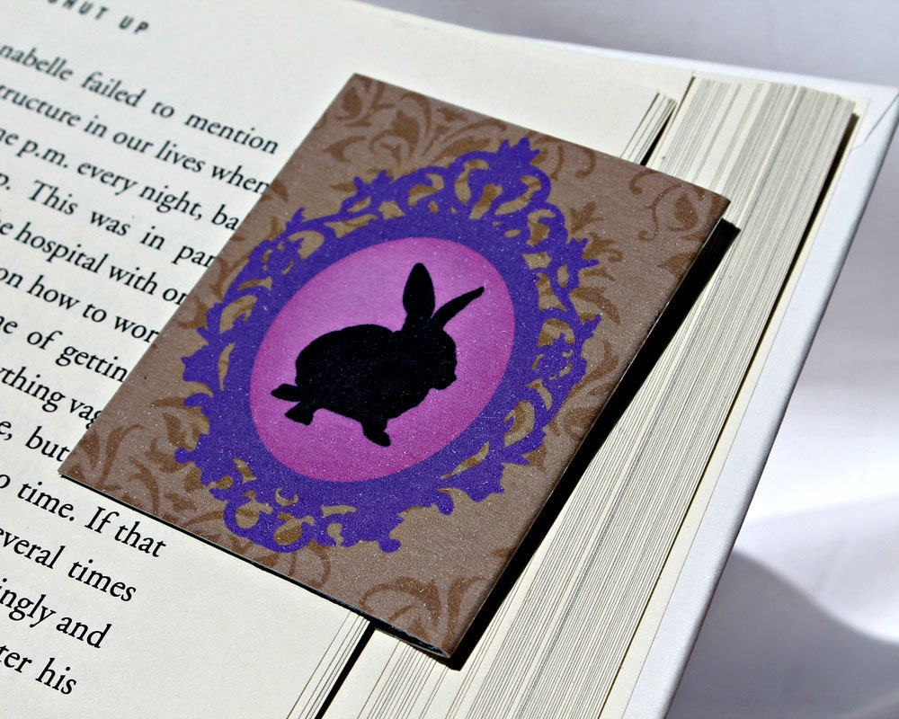 Rabbit Magnetic Bookmark, Shabby Purple and Brown, Gift for Book Lover