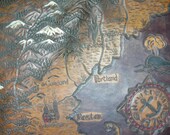 New England 1976 Hand-tooled Signed Textured Leather Map
