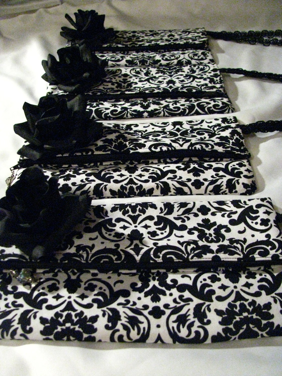 Beautiful Damask Foldover Clutch w/ detachable silk flower brooch  (Pick your Quantity)