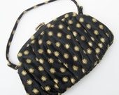 Vintage 50s 60s Glamour Girl Black & Gold Satin Rhinestone Evening Bag Purse Handbag
