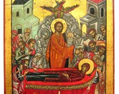 Feast of the Dormition of Virgin Mary - handpainted original  orthodox icon - MADE TO ORDER - 10 by 8 inches