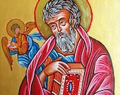 Saint Matthew - handpainted icon, Orthodox Christian style- 6 by 5 inches