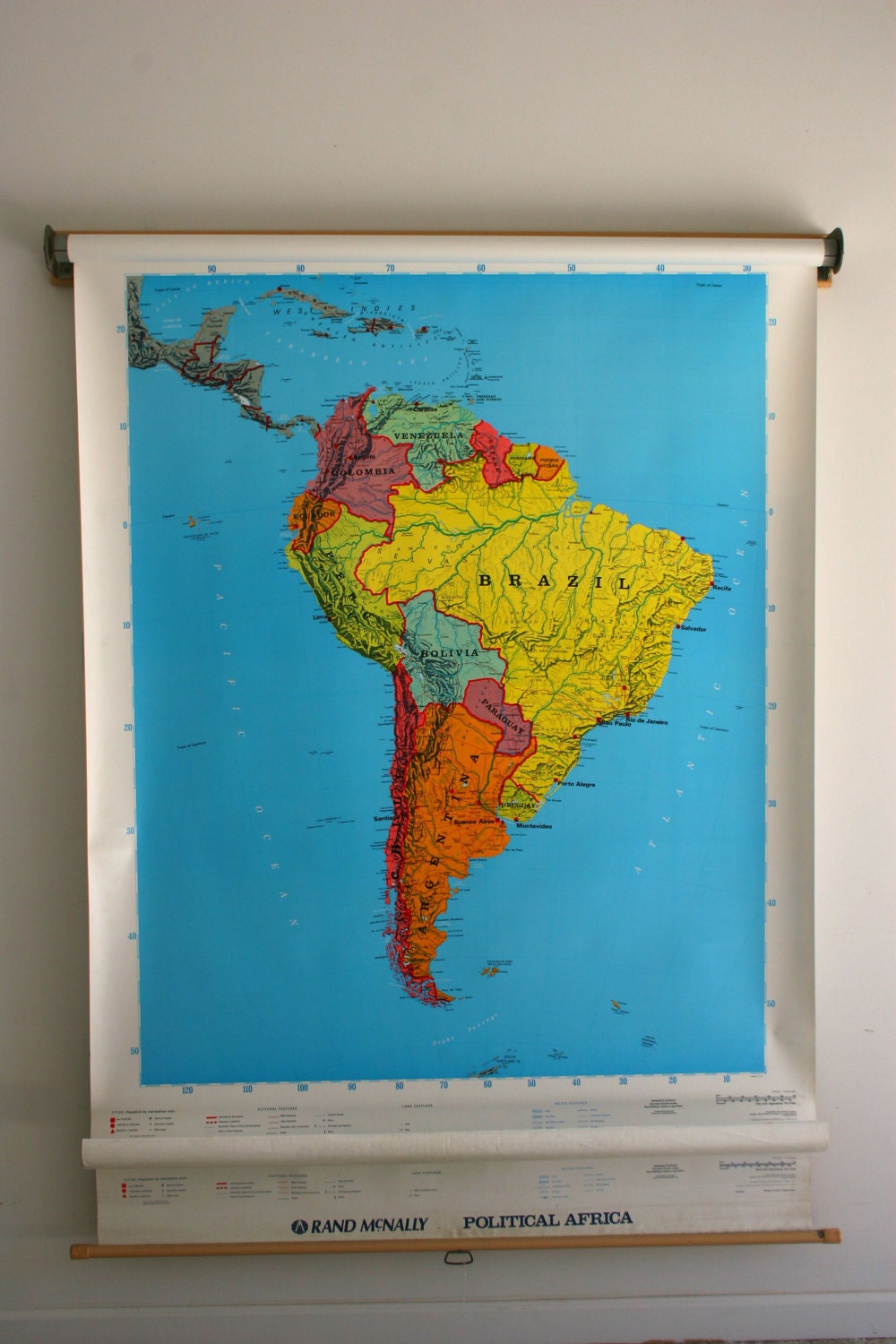 5 in 1 Vintage Classroom Wall Map. Large Vintage Paper Map. World Map. Pull Down. Oversized. Rand McNally. Vintage Map. Geography.