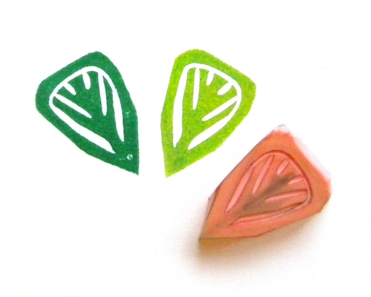 Folk art petal or leaf hand carved rubber stamp