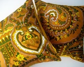Mustard Throw Pillow covers in Vintage Paisley fabric 16 inch 40 cm PAIR