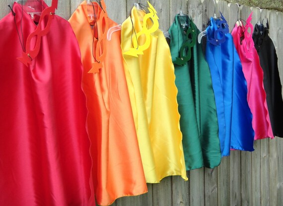 Childrens Super hero Cape and Mask Sets 7 BLANK  Capes INCLUDES coordinating MASKS super low shipping